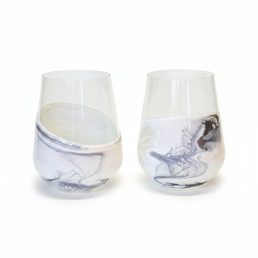 Lynn & Liana Marble Resin set of Wine Glasses